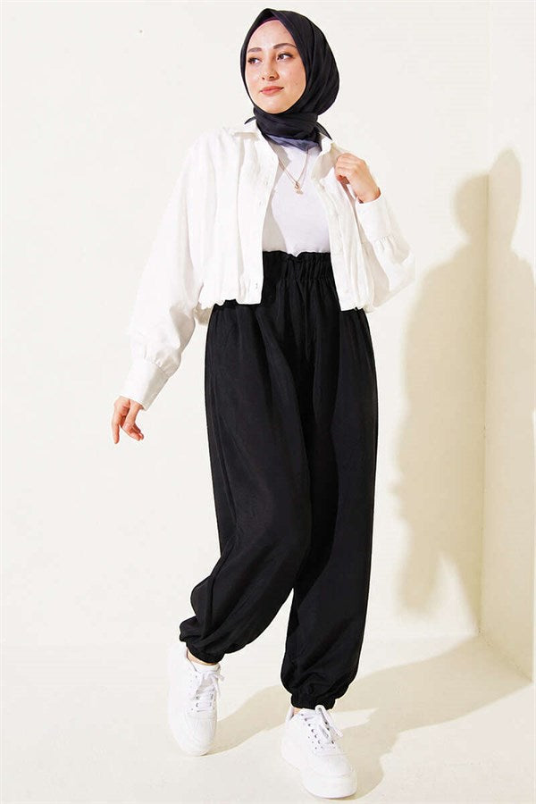 Black Harem Pants with Elasticated Ankles and Pockets