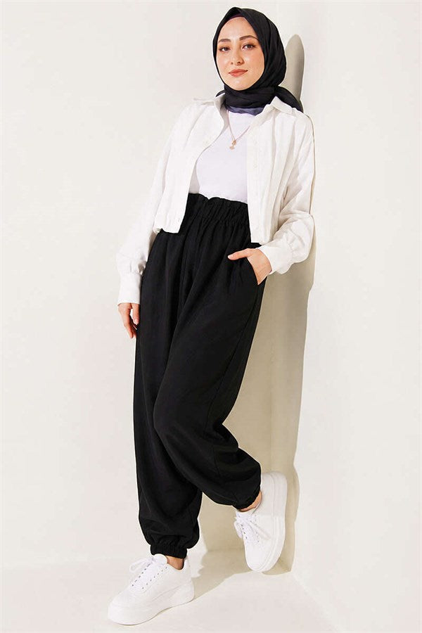 Black Harem Pants with Elasticated Ankles and Pockets