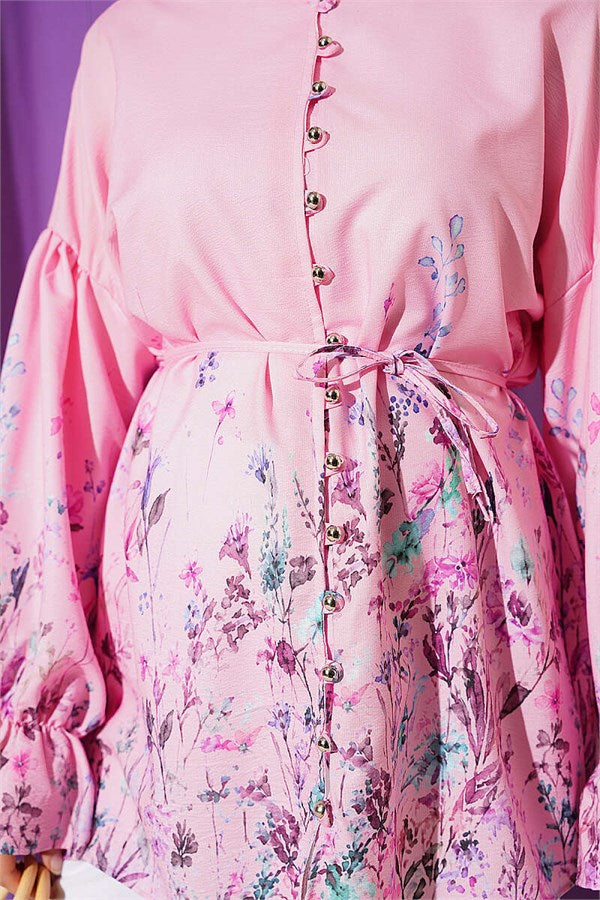 Pink Floral Print Shirt with Elasticated Ankles
