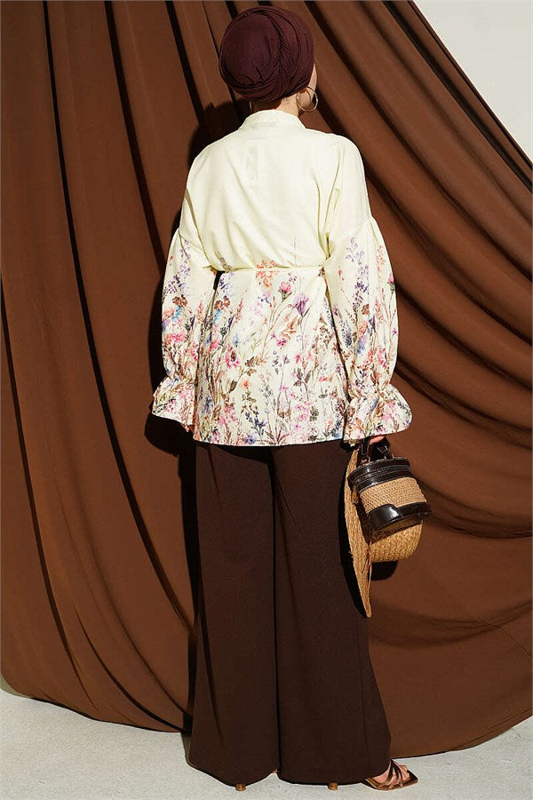 Yellow Floral Print Shirt with Elasticated Ankles