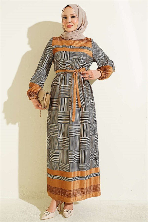 Yellow Checkered Dress with Elastic Ankle Straps