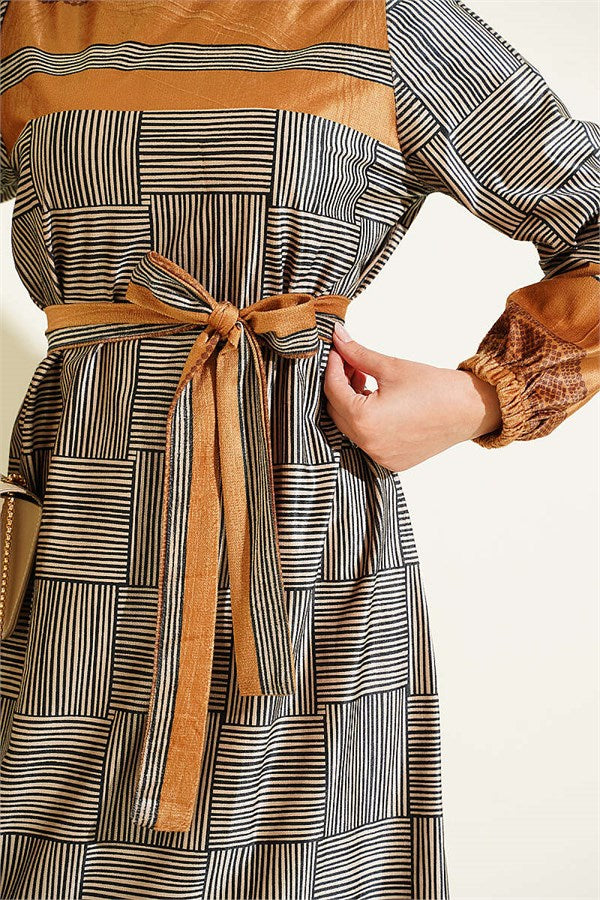 Yellow Checkered Dress with Elastic Ankle Straps