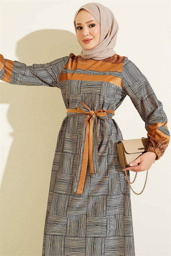 Yellow Checkered Dress with Elastic Ankle Straps