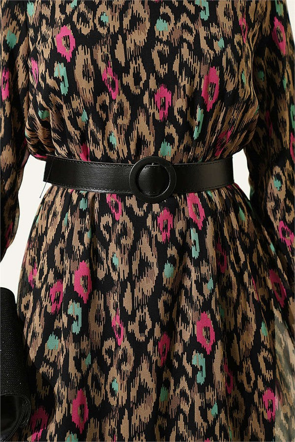 Patterned Dress with Elastic Ankle Straps, Mink Color