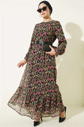 Patterned Dress with Elastic Ankle Straps, Mink Color