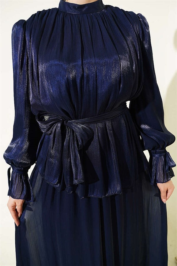 Evening 2 Piece Set with Elasticated Ankle Skirt, Navy Blue