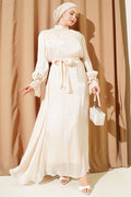 Beige Evening Dress 2 Piece Set with Elasticated Ankle Skirt