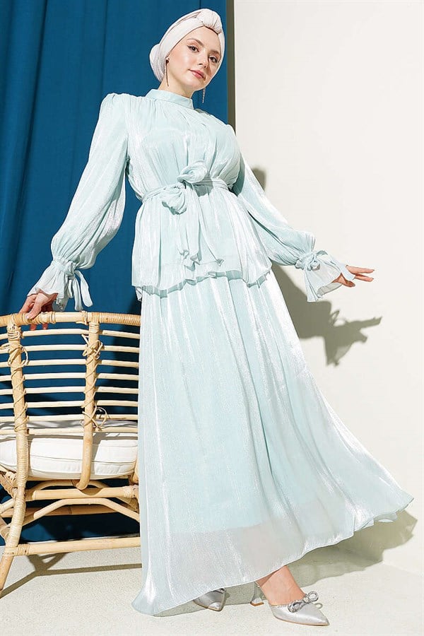 Evening 2 Piece Set with Elasticated Ankle Skirt, Mint