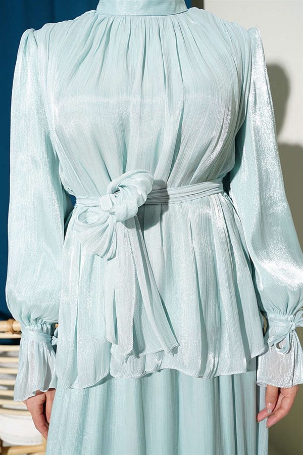 Evening 2 Piece Set with Elasticated Ankle Skirt, Mint