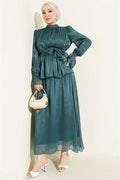 Two-Piece Evening Dress Set with Elasticated Ankle Skirt, Emerald Green