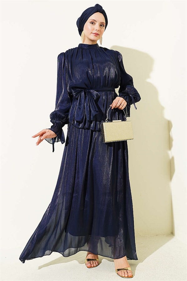 Evening 2 Piece Set with Elasticated Ankle Skirt, Navy Blue
