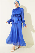 Two-Piece Evening Dress Set with Elasticated Ankle Skirt (Navy Blue)