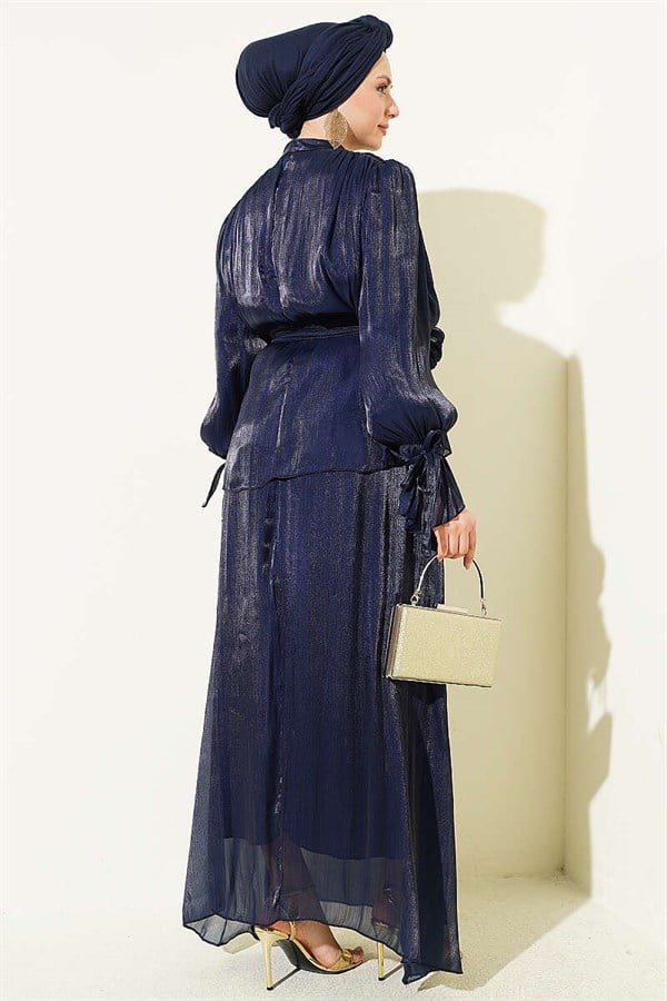 Evening 2 Piece Set with Elasticated Ankle Skirt, Navy Blue