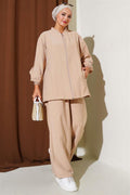 Elasticated Wrist Zippered Tencel 2 Piece Set Latte
