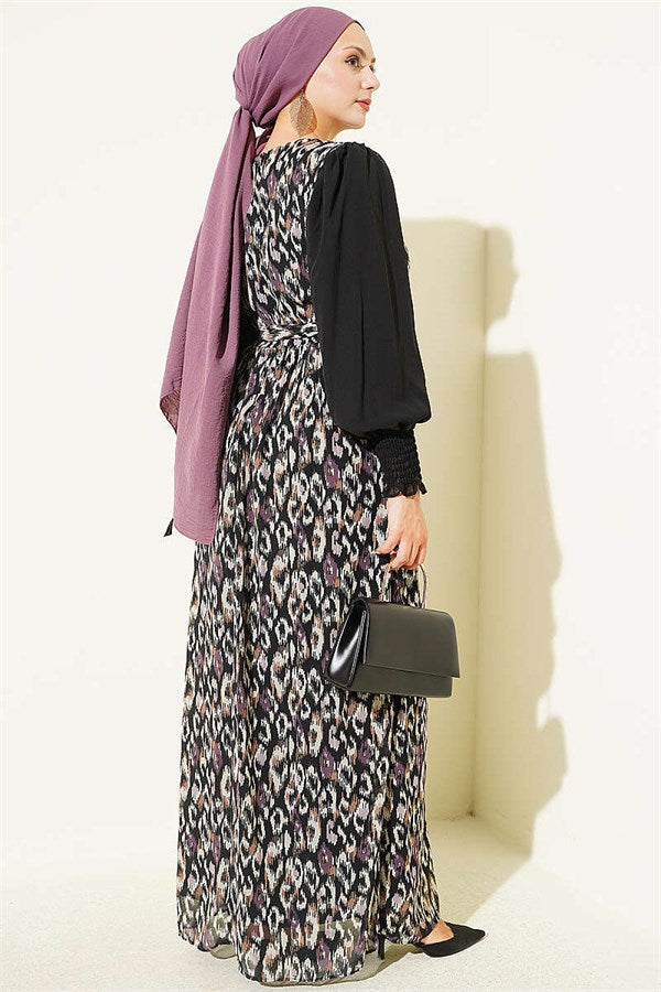 Purple Dress with Elasticated Ankles and Trim