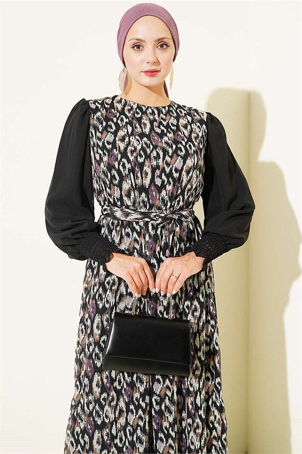 Purple Dress with Elasticated Ankles and Trim