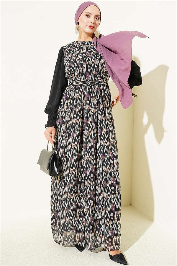 Purple Dress with Elasticated Ankles and Trim