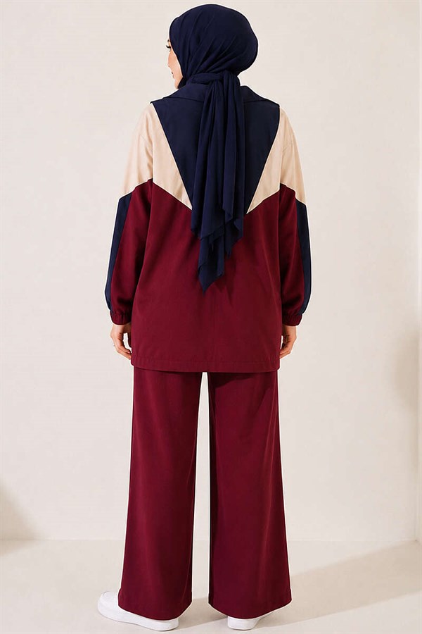 2 Piece Set with Elastic Ankle Straps and Trim, Burgundy