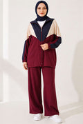2 Piece Set with Elastic Ankle Straps and Trim, Burgundy