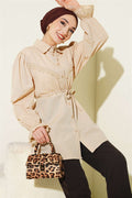 Beige Shirt with Elasticated Cuffs and Lace Details