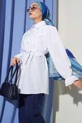 White Shirt with Elastic Cuffs and Lace Detail