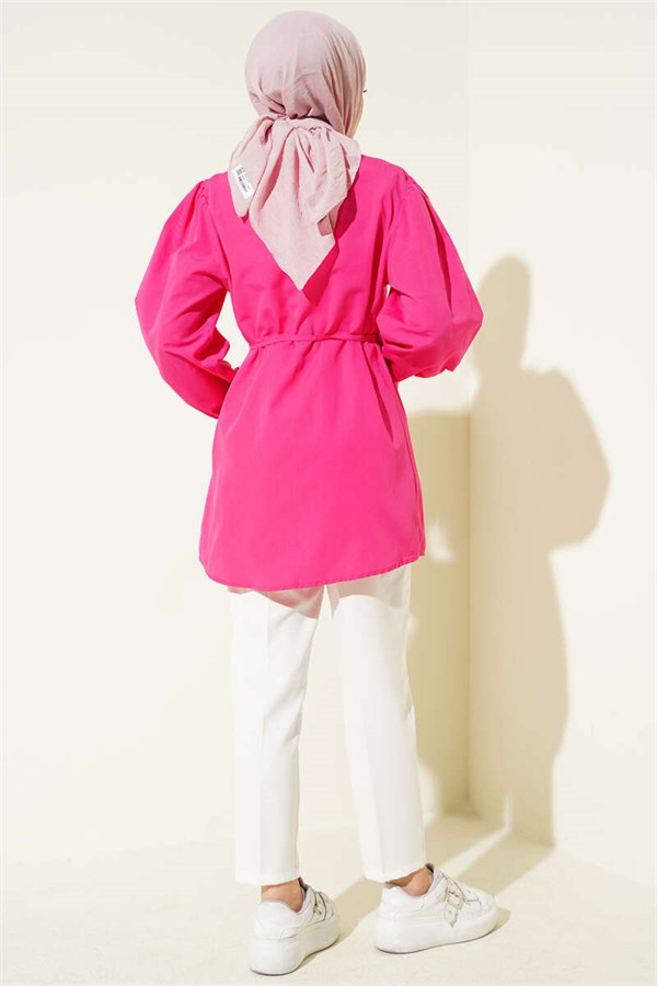 Fuchsia Shirt with Elasticated Cuffs and Lace Details