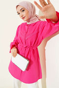Fuchsia Shirt with Elasticated Cuffs and Lace Details