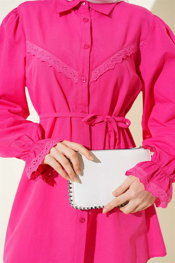 Fuchsia Shirt with Elasticated Cuffs and Lace Details