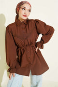 Shirt with Elastic Cuffs and Lace Detail, Brown