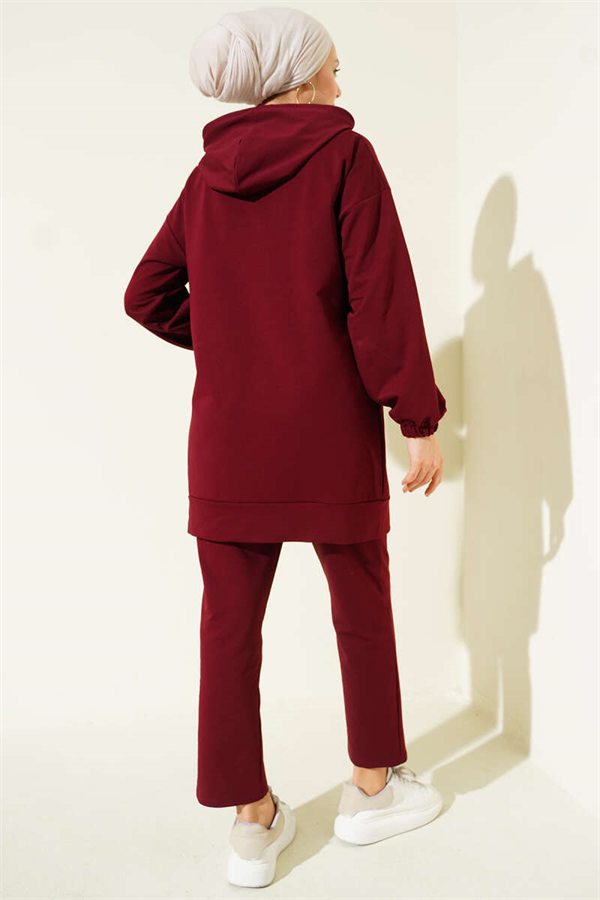 Two-Piece Hooded Set with Elasticated Ankles, Burgundy