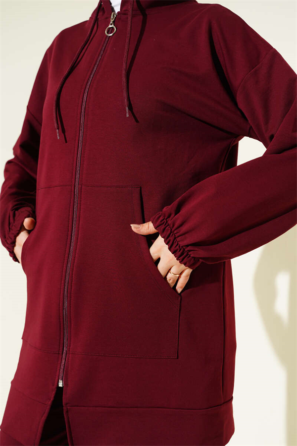 Two-Piece Hooded Set with Elasticated Ankles, Burgundy