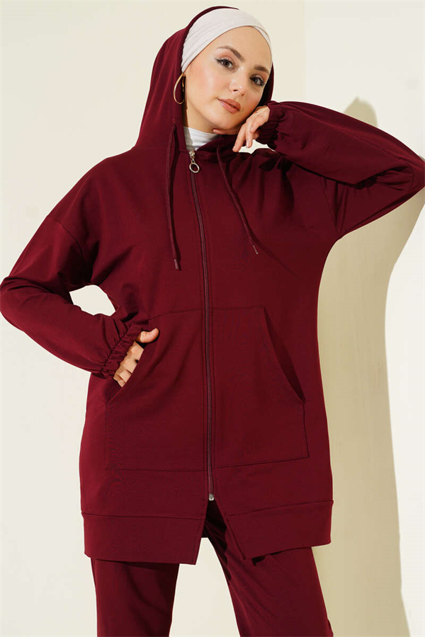 Two-Piece Hooded Set with Elasticated Ankles, Burgundy