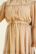 Layered Chiffon Dress with Elasticated Ankles, Beige
