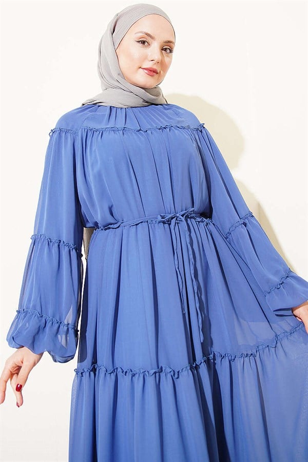 Layered Chiffon Dress with Elastic Ankles, Indigo