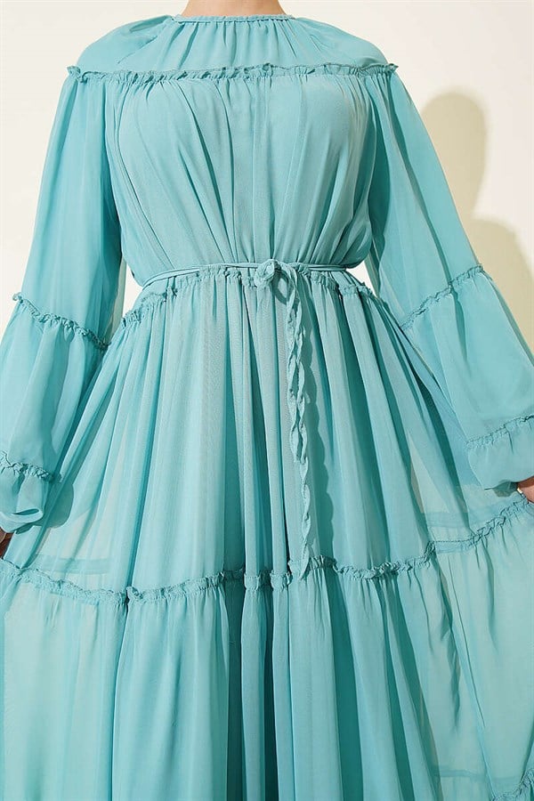 Layered Chiffon Dress with Elasticated Ankles, Mint