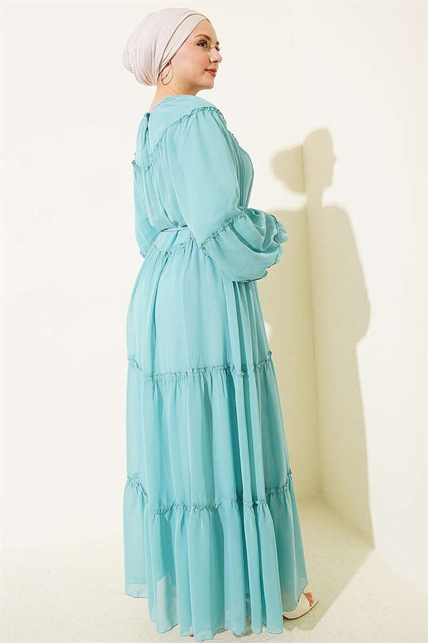 Layered Chiffon Dress with Elasticated Ankles, Mint