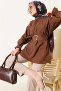 Poplin Tunic with Elastic Ankle Straps, Brown