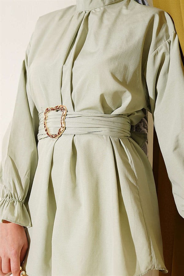 Poplin Tunic with Elasticated Ankles and Belt, Mint