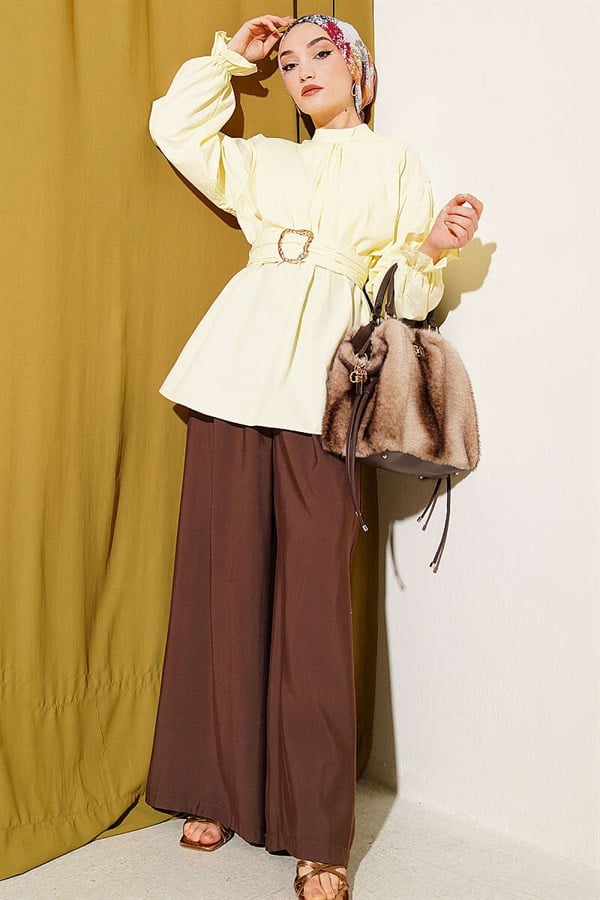 Yellow Poplin Tunic with Elasticated Ankle Belt
