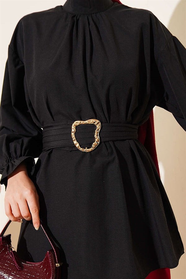 Black Poplin Tunic with Elasticated Ankle Straps
