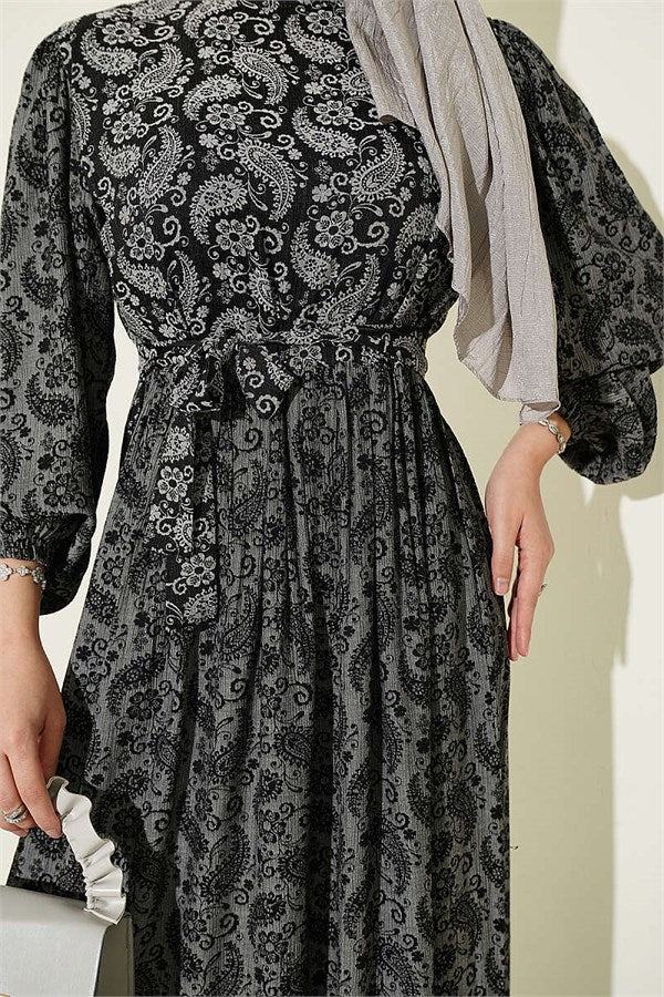 Authentic Patterned Dress with Elastic Ankle Straps, Smoke Grey