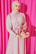 Pink Polka Dot Belted Dress with Elastic Ankles