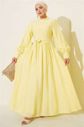 Yellow Belted Flared Dress with Ankle Cuffs