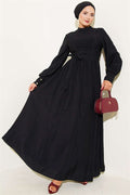 Black Belted Flared Dress with Ankle Cuffs