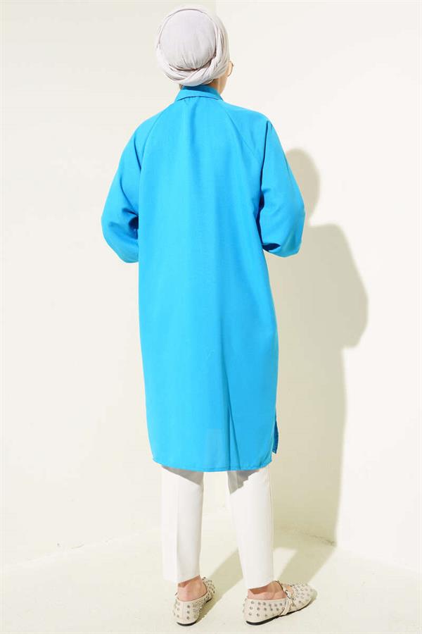 Ankle Ribbed Long Shirt Blue