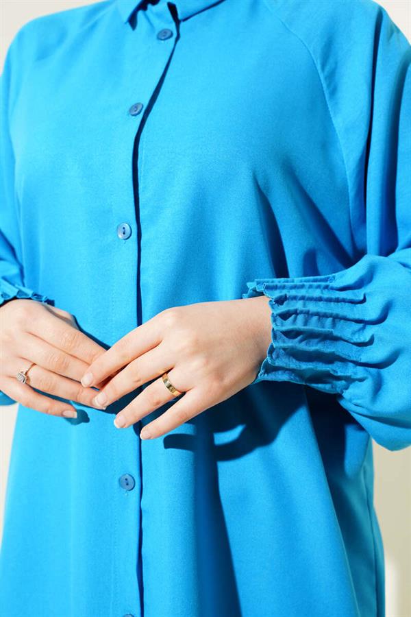 Ankle Ribbed Long Shirt Blue