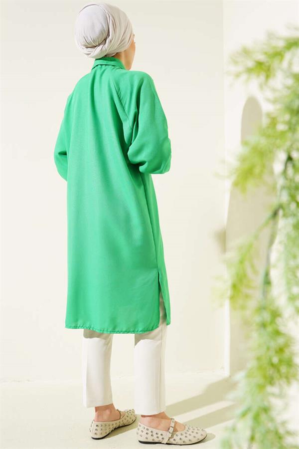 Ankle Ribbed Long Shirt Green