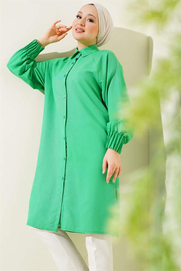 Ankle Ribbed Long Shirt Green