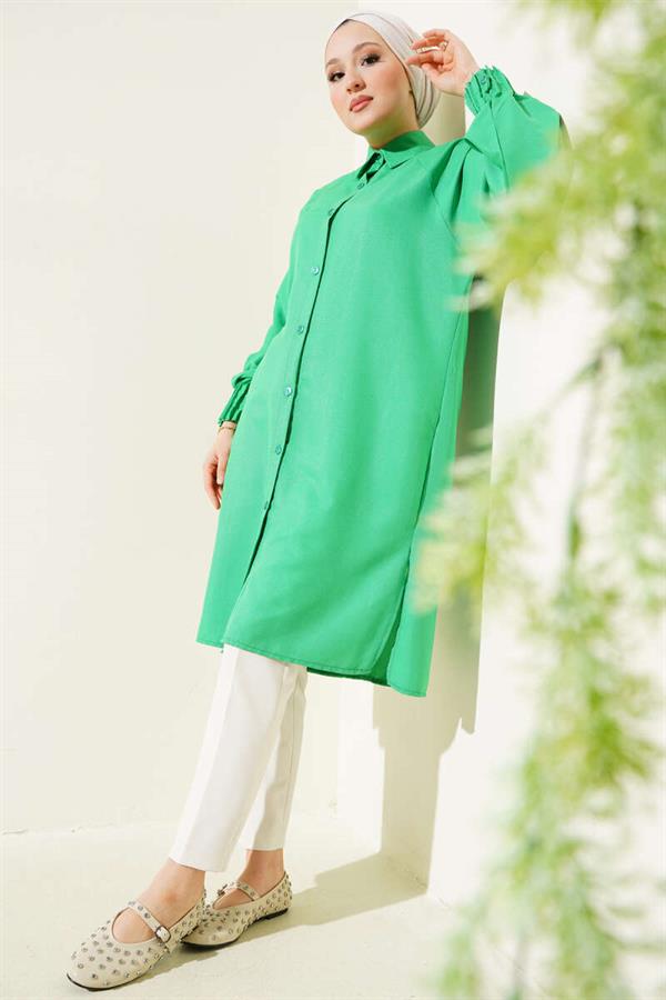 Ankle Ribbed Long Shirt Green