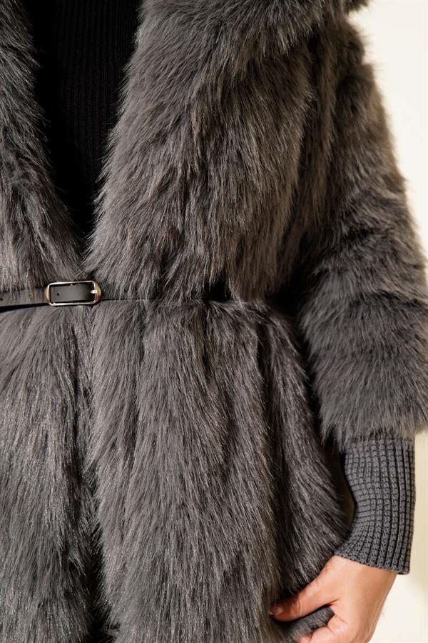 Ankle Ribbed Fur Coat Smoke Color